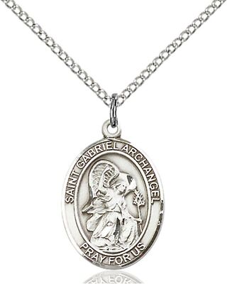 Sterling Silver St Saint Gabriel the Archangel Medal Pendant Necklace 18'' Chain