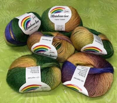 6 Skeins 100% Wool Yarn Smile Rainbow Line Fashion Gradient #1 Pink Green Purple
