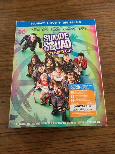Suicide Squad Extended Cut Blu-Ray + DVD 3-Disc + Digital Copy WITH SLIPCOVER