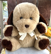 Vintage America WEGO Plush Puppy Dog Brown 9350 10" Sitting with Satiny Bow