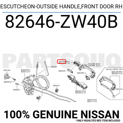 82646ZW40B Genuine Nissan ESCUTCHEON-OUTSIDE HANDLE,FRONT DOOR RH