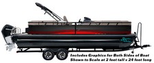 Bright Red Waved Lines Black Graphic Wrap Decal Vinyl Fishing Bass Pontoon Boat