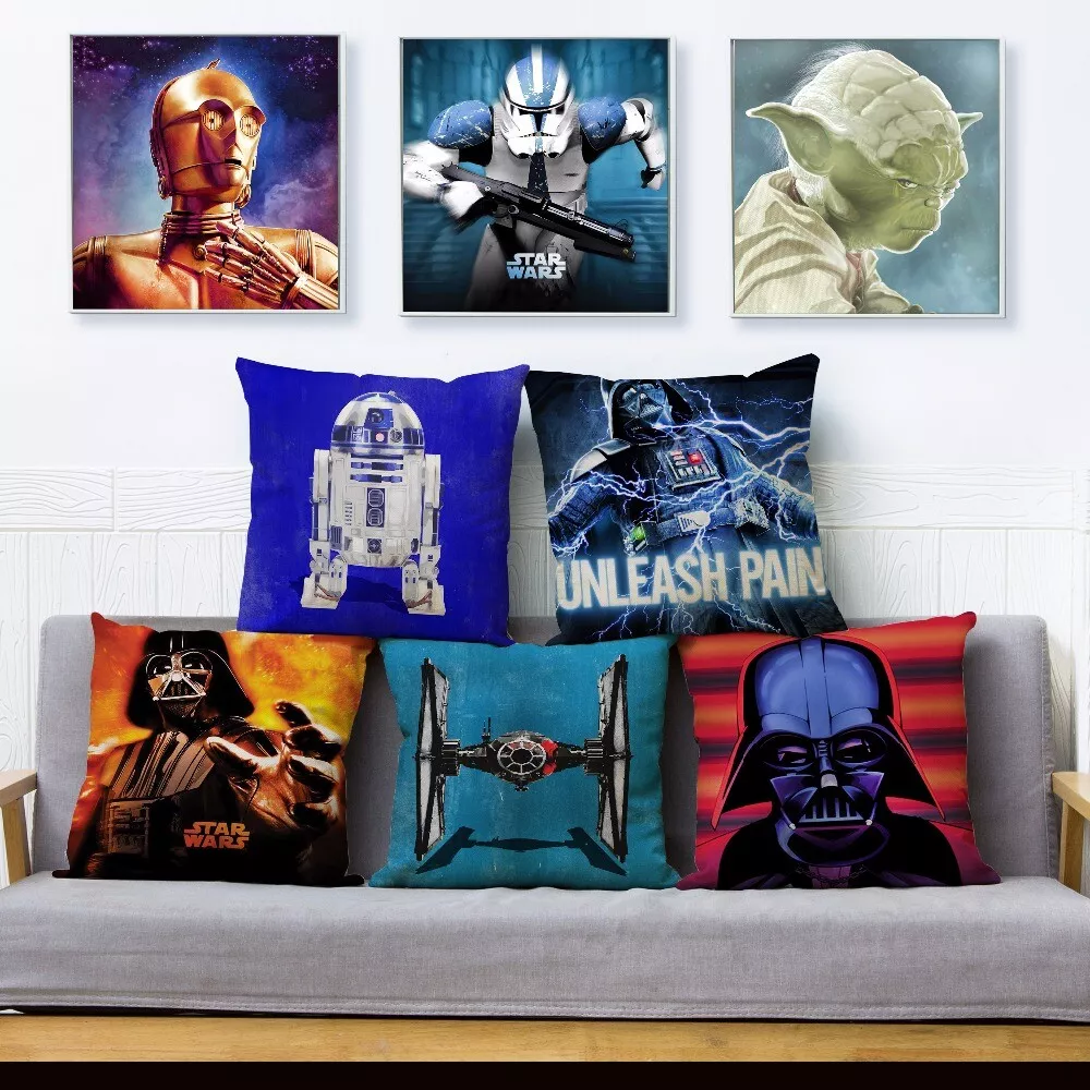 Movie Star Wars Print Pillow Cushion Cover Beige Linen Throw Pillows Cases  Sofa