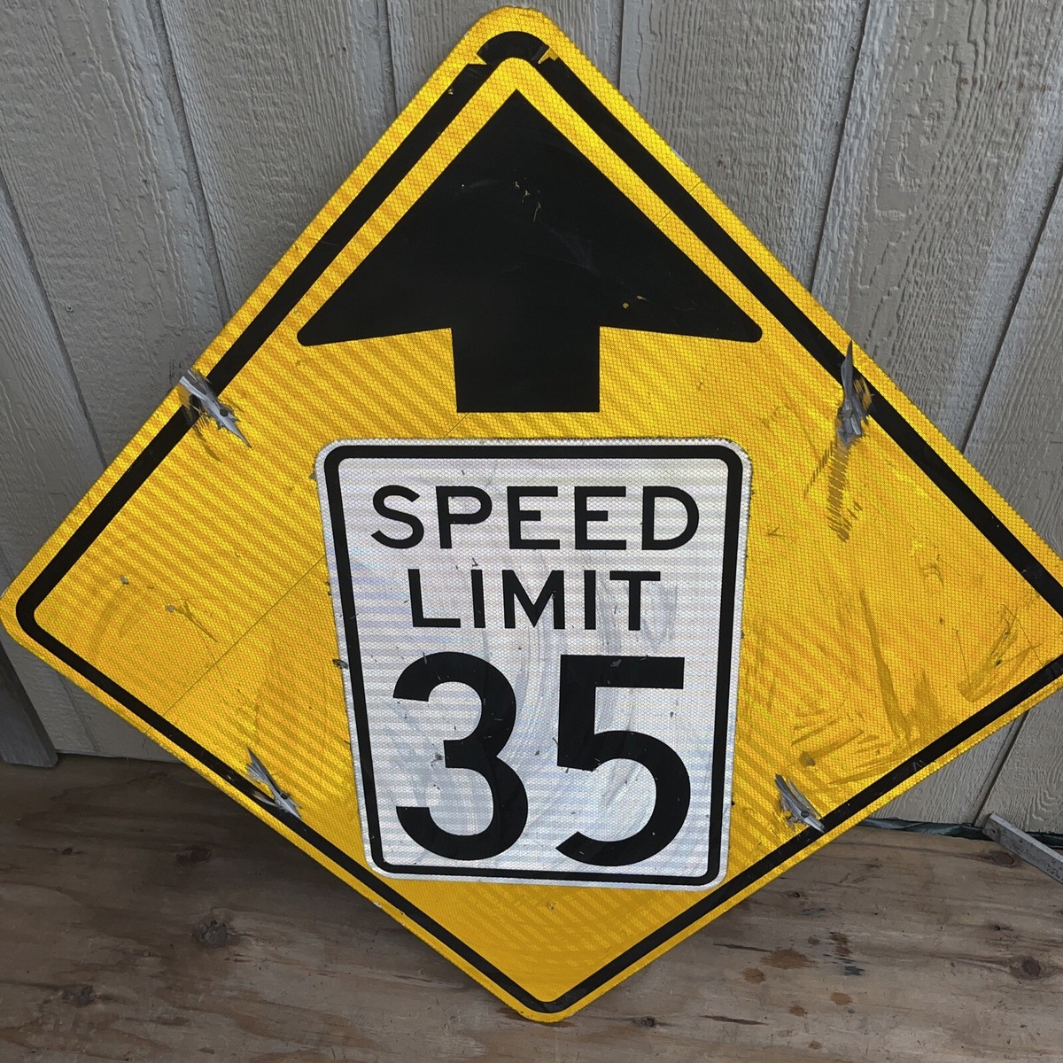 Authentic Retired “Speed Limit 35 arrow yellow Highway Street Sign