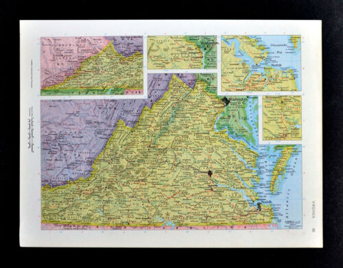 c1970 McNally Cosmo Map - Virginia - Richmond Norfolk Alexandria Washington DC - Picture 1 of 1