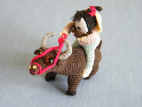 Vintage japanische Amigurumi gehäkelte Miniatur Puppen ~ Menschen, Tiere - Bild 8 von 12