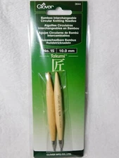 Bamboo Interchangeable Circular Knitting Needles, Clover 3644, No. 15 10.0 mm