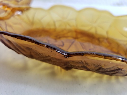 2 Vtg Embossed Amber Glass Sunflower Flower Oval Relish Dish Plates Candy Bowls - Picture 9 of 9