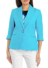 Kasper Women's Petite Linen Blend Square Snap Suit Jacket - Light Azure - 16P
