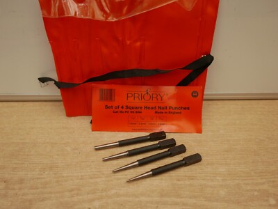 PRIORY 66 SN4 4er SET VIERKANTKOPF NAGELSTIFT STANZE SET 1/16 5/32 1/8 3/16