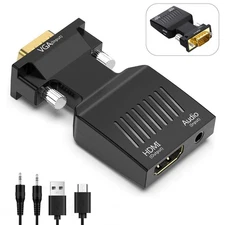 VGA Computer to HDMI Monitor Adapter with 3.5mm Audio, VGA Source to HDMI Dis...