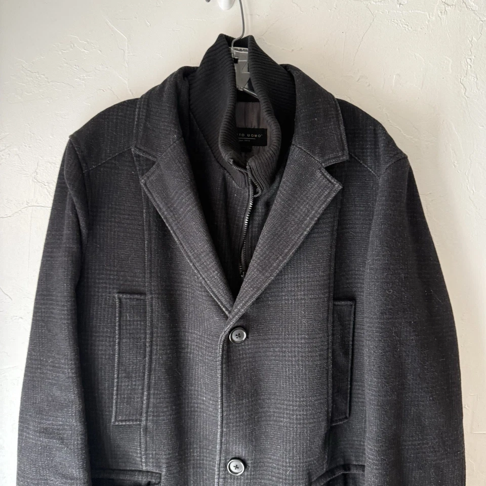 Pronto Uomo Men's Size Large Tall Black Wool Blend Academia Twee Trench Coat - Image 2 of 4