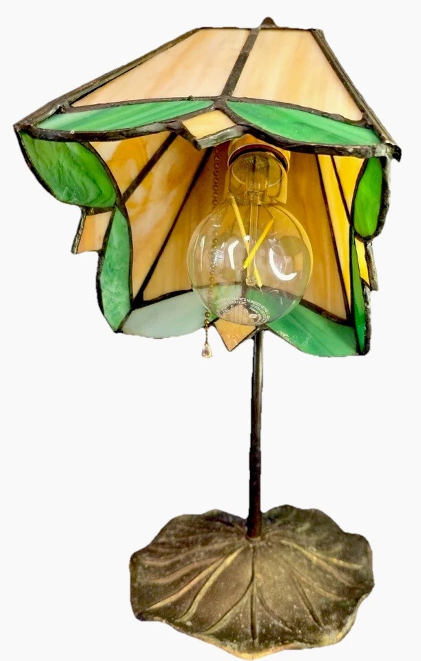 Vtg L&L WMC Tiffany Style Stained Glass Lamp EUC Slag Glass Gooseneck Original - Image 2 of 4