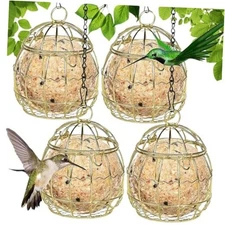 Bird Feeder, Suet Ball Feeders for Outside Hanging, Metal Hanging 4 pcs Gold