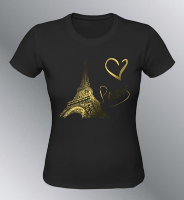 Damen T-Shirt I love Paris Eiffelturm Hauptstadt Frankreich Metallicfarben