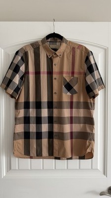 BURBERRY NOVA CHECK SHORT SLEEVE COTTON BLEND SHIRT SIZE XL