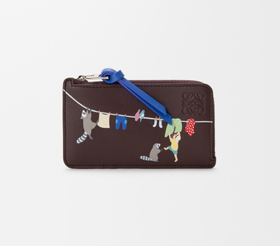 LOEWE x Suna Fujita Raccoon Motif Coin Card Holder Brown Nappa