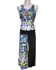 Y2K Funky Diva Super Flare Hip Hop Graffiti Street Dance Capri Pant  Tank Set L