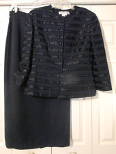 Vtg. Sz. 12 Marie St. Claire Black Evening Jacket Long Skirt Beaded