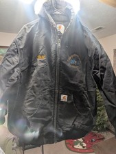 Carhartt Duck Active Jacket 3XL Black Hooded Work Coat Embroidered Name