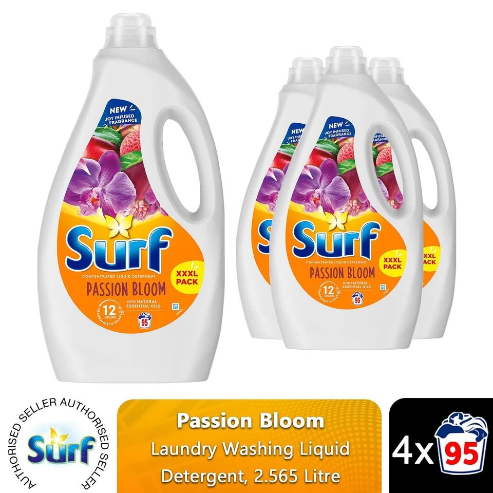 Surf XXXL Laundry Washing Liquid Detergent Passion Bloom 95 washes 2.565L, 4 Pk