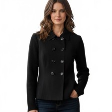 Piazza Sempione Wool Double Breasted Jacket Knit Sleeve Black Women's Size IT 46