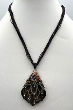 Rare Piece RUBY LANE Miami Moon Smokey Quartz Embellished Pendant Necklace - EUC