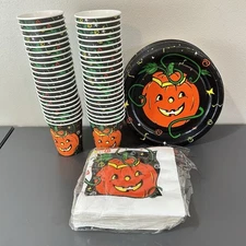 Vintage Halloween Duni Party Supplies Paper Plates Cups Napkins Service for 40+