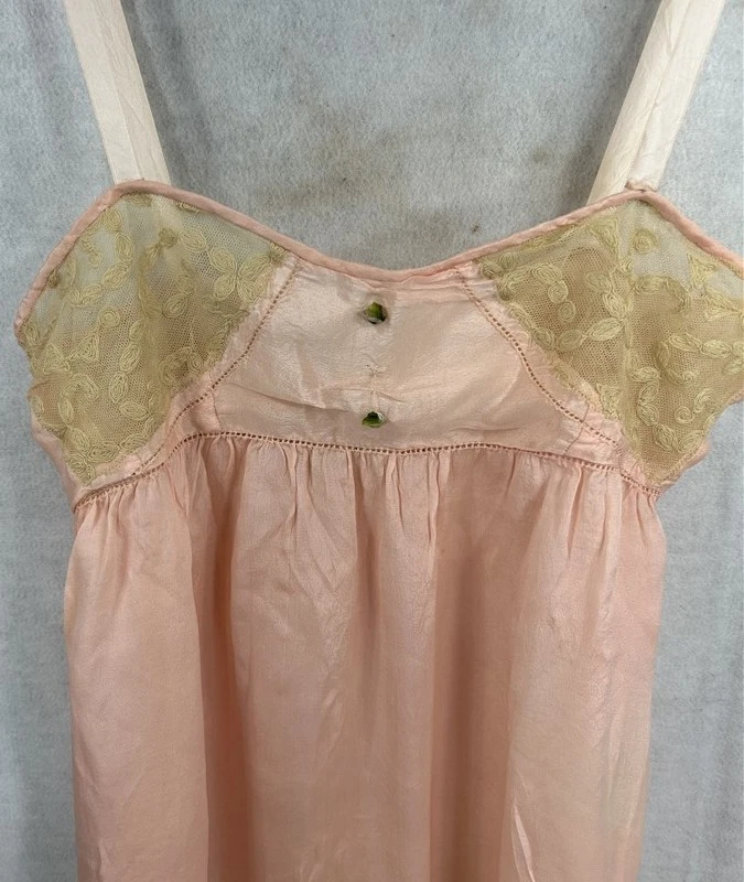 antique step in slip/panty lingerie silk lace bust 30 pink white original - Image 3 of 4