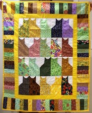 Handmade Floral Yellow Trimmed Kitty Cat Quilt Throw CAT RESCUE