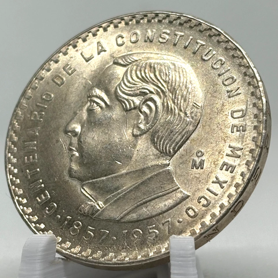 1957 Mexico 5 Pesos 72% Silver Coin Constitution – Low Mintage 200K - Image 2 of 4