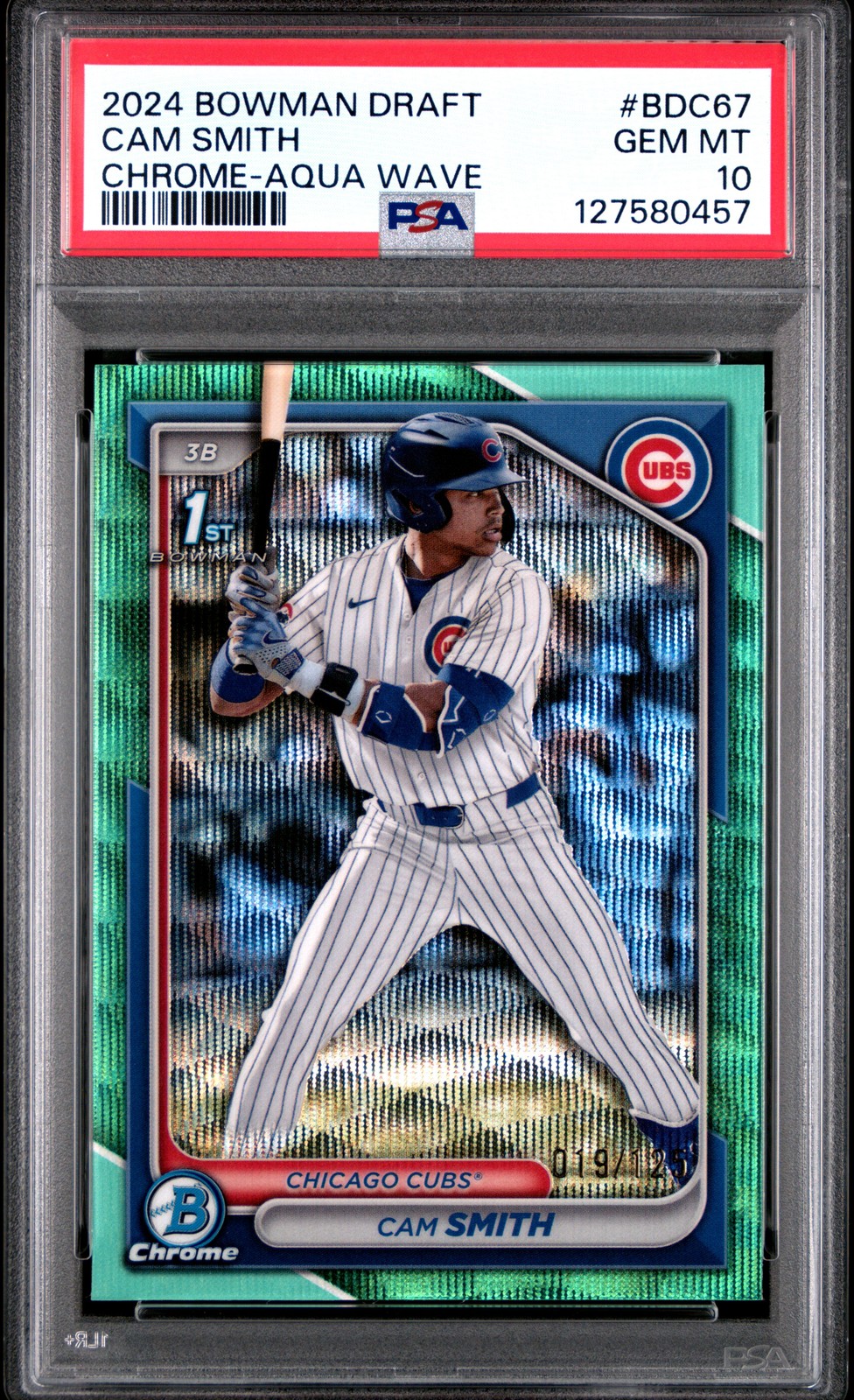 2024 BOWMAN DRAFT CHROME-AQUA WAVE #BDC67 CAM SMITH 19/125 PSA 10