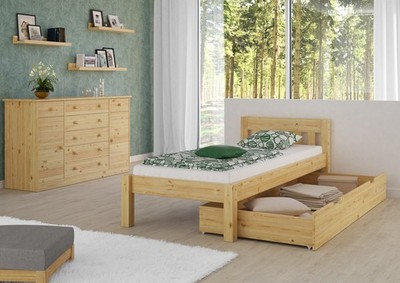 Einzelbett Massivholz Kiefer 90x200 Futon Bettrahmen Singlebett Zubehör wählbar 