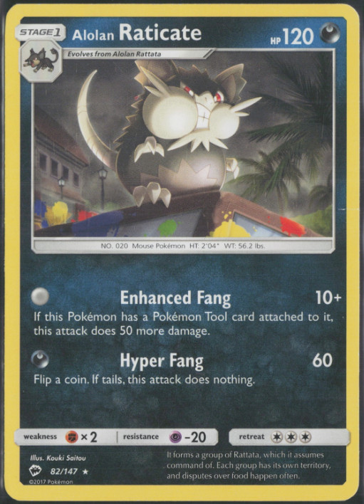 Pokemon - Alolan Raticate - 82/147 - Rare - Burning Shadows - NM/M