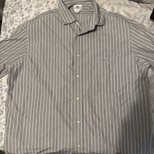 LACOSTE Size 38 Small Mens Gray/Purp/Blue Striped Button Front Sport Dress Shirt