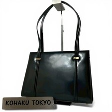 GUCCI GG Tote Bag Shoulder Enamel Leather Black Silver Hardware Used