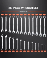 VEVOR Combination Wrench Set 25-Piece Metric 6 mm to 32 mm with Roll-up Pouch