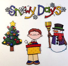 Christmas Snow Days Whimsical Set of 4 Snowman Trimmed Tree Boy Present Die Cuts
