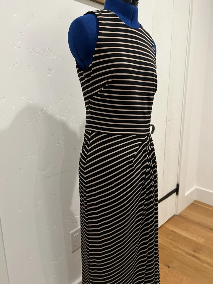 Ralph Lauren Women’s Sleeveless Striped Maxi Dress Stretch Size 8 Black Beige - Image 3 of 4