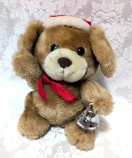 Vintage Russ Berrie Santa Bear Plush Kringle Bell Wind Up Musical - Arm Moves