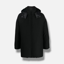 Valentino Men Black Wool Silk Hooded Down Reversible Puffer Jacket Coat Size 50