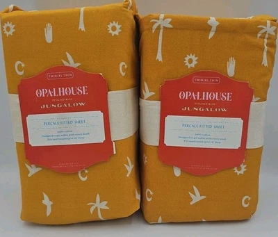 Opalhouse Jungalow Fitted Sheet Twin Mustard Yellow Cotton Percale Lot of 2