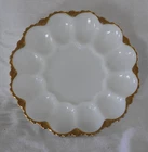 Vintage Anchor Hocking Fire King Milk Glass with Gold Trim Deviled Egg Plate