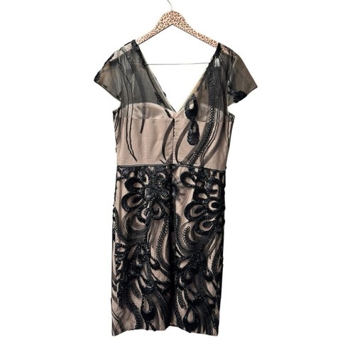 JS Collections Soutache Short Sleeve Lace Cocktail Dress Black Nude 12 - Picture 2 of 12