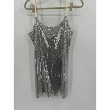 Intimately Free People Silver Sequin Slip Dress Large Metallic Party Mini Large