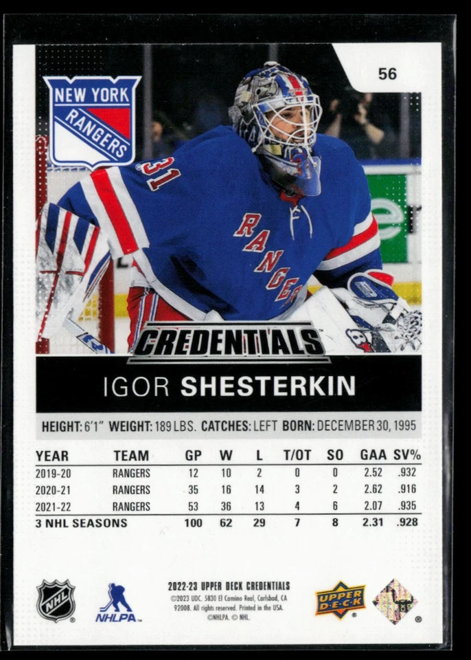 2022-23 Upper Deck Credentials #56 Igor Shesterkin - Image 2 of 2