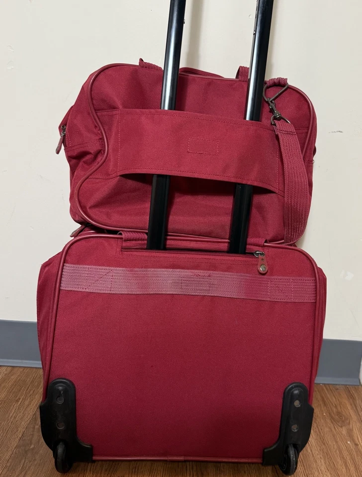 Bolsa de Viaje Equipaje ATLANTIC Vintage 2 Piezas/Tote Borgoña Excelente Estado Foto 3 de 4