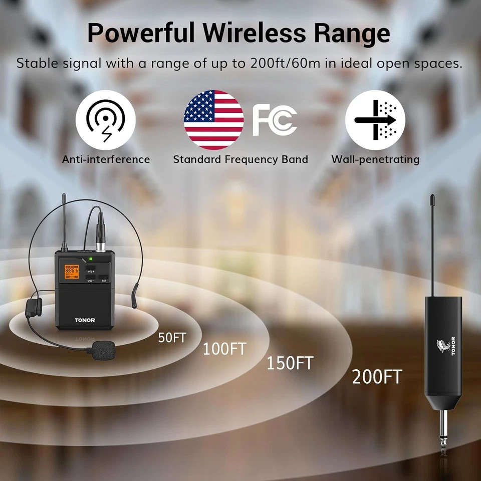 TONOR UHF Wireless Microphone System with Headset Mic/Lavalier Lapel Black  - Image 2 of 4