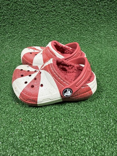 Kleinkind Crocs Classic gefüttert Weihnachten 6C Zuckerstange guter Zustand - Bild 4 von 7