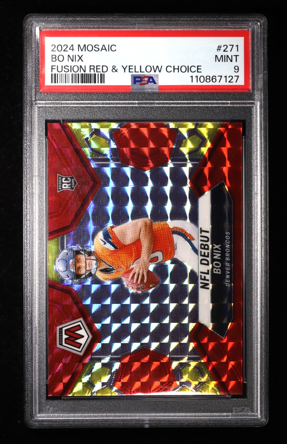 2024 Panini Mosaic Bo Nix #271 Fusion Red & Yellow Choice RC /69 PSA 9
